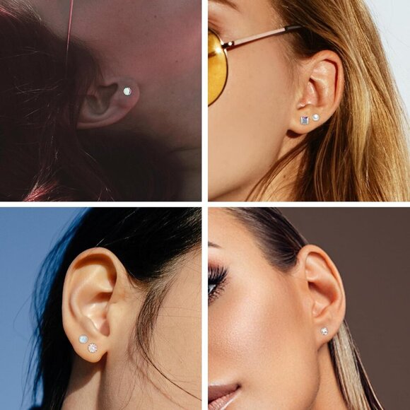 8 Pairs Titanium Surgical Steel Earrings for Women Men Hypoallergenic Flat Back - Picture 7 of 7